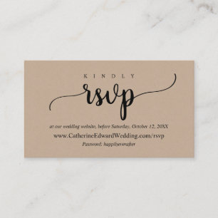 Carte D'accompagnement Site RSVP en ligne, Script noir, Kraft Brown