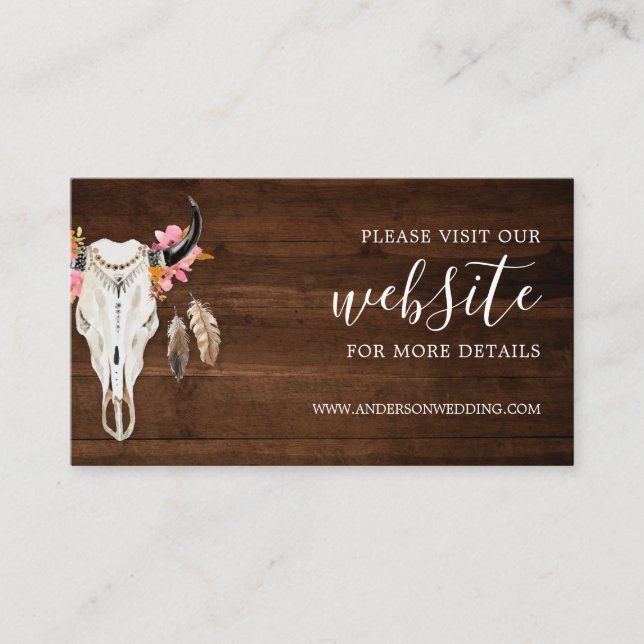 Carte D'accompagnement Site Rustique Mariage Antler Boho Dark Wood (Devant)