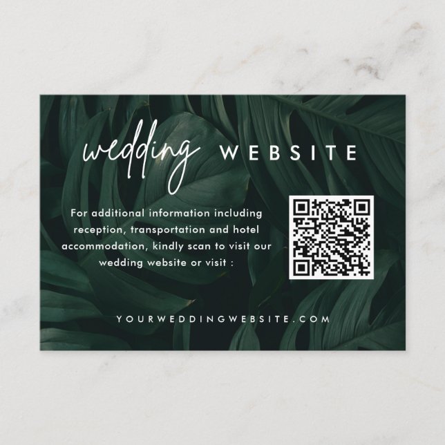 Carte D'accompagnement Site Web Code QR de mariage de destination tropica (Devant)