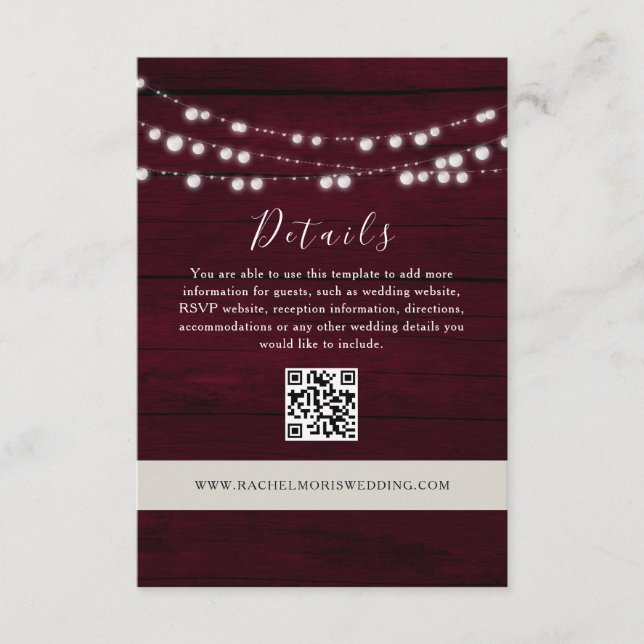 Carte D'accompagnement Site Web Code QR des Détails de Mariage en Bourgog (Devant)
