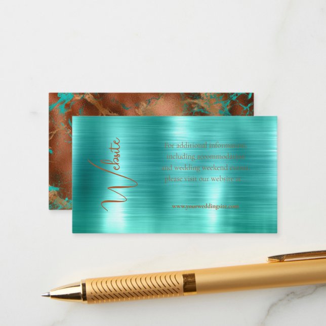 Carte D'accompagnement Site Web de Mariage à Feuille Métallique Cuivre &  (Devant/Arrière en situation)