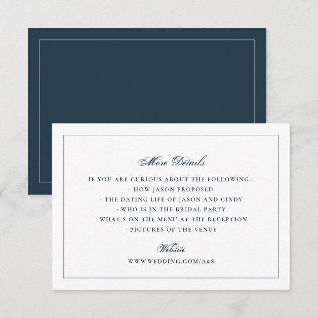 Carte D'accompagnement Site Web de Mariage à l'Arrière de la Marine Blanc (Devant / Derrière)