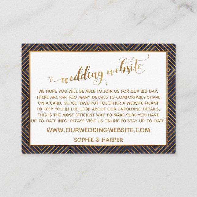 Carte D'accompagnement Site Web de Mariage à l'Écriture Cœurs Diamants Or (Devant)