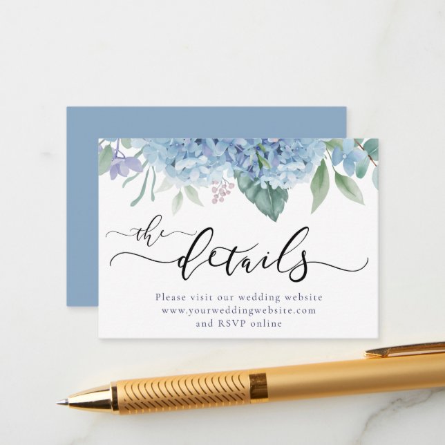 Carte D'accompagnement Site Web de Mariage aux fleurs d'Hortensia (Devant/Arrière en situation)