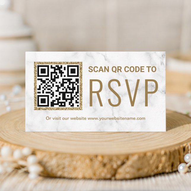 Carte D'accompagnement Site Web de Mariage avec Code QR RSVP en Marbre Bl (Créateur téléchargé)