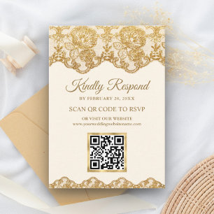 Carte D'accompagnement Site Web de Mariage avec Code QR RSVP et Broderie