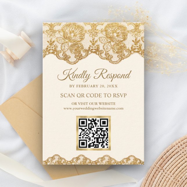 Carte D'accompagnement Site Web de Mariage avec Code QR RSVP et Broderie  (Créateur téléchargé)