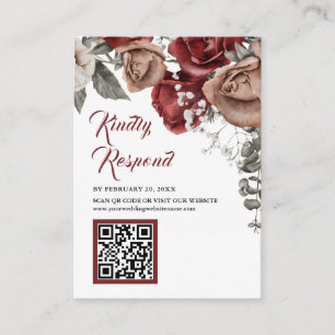 Carte D'accompagnement Site Web de Mariage avec Code QR RSVP Fleurs Rouge