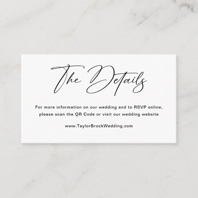 Carte D'accompagnement Site Web de Mariage avec Détails Classiques Noir e (Devant)