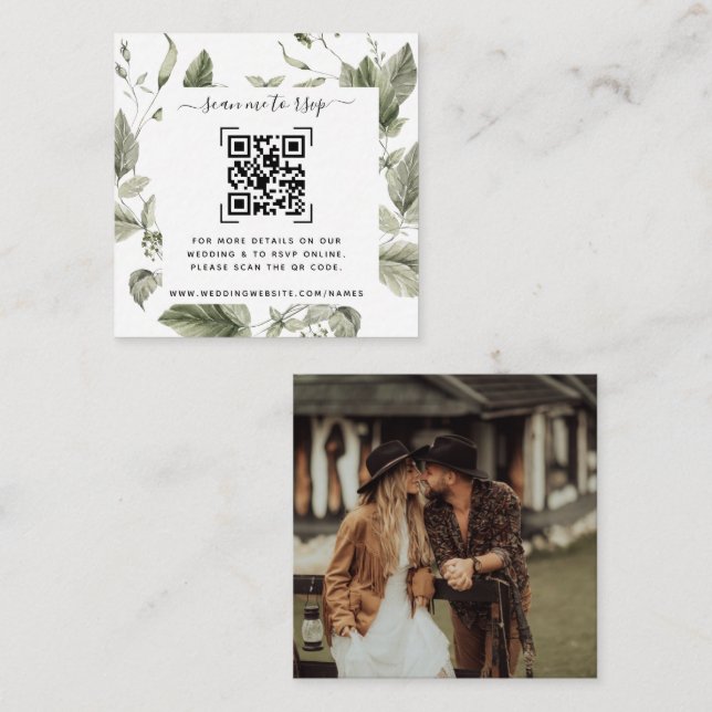 Carte D'accompagnement Site Web de Mariage avec Feuillage | Code QR (Devant / Derrière)