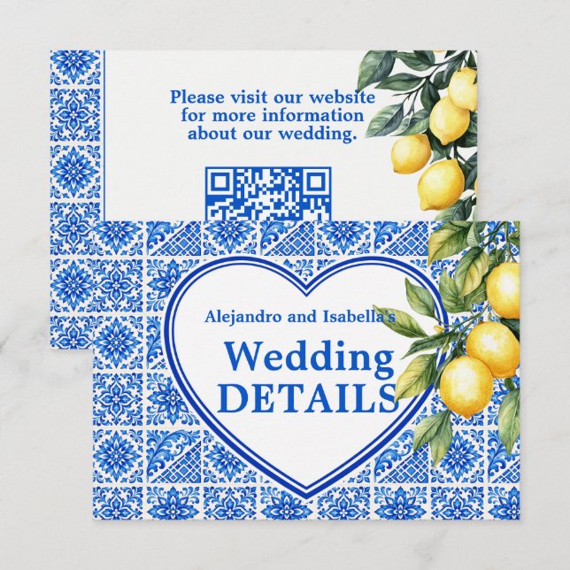 Carte D'accompagnement 💙🍋Site web de mariage Azul & Limone Romance (Devant / Derrière)
