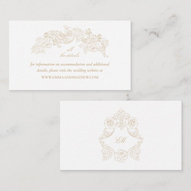 Carte D'accompagnement Site Web de Mariage Baroque Champagne Élégant (Devant / Derrière)