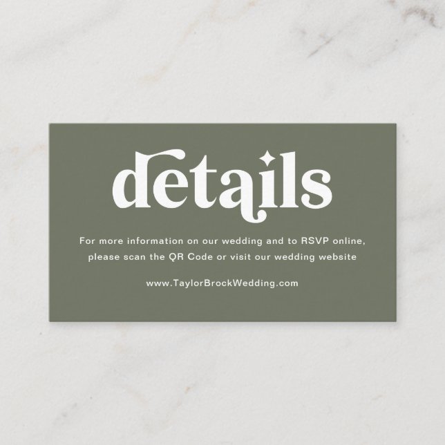 Carte D'accompagnement Site Web de Mariage Bohème Rétro Vert Sauge (Devant)