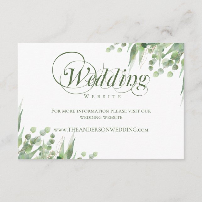 Carte D'accompagnement Site Web de Mariage Calligraphié Élégant Eucalyptu (Devant)