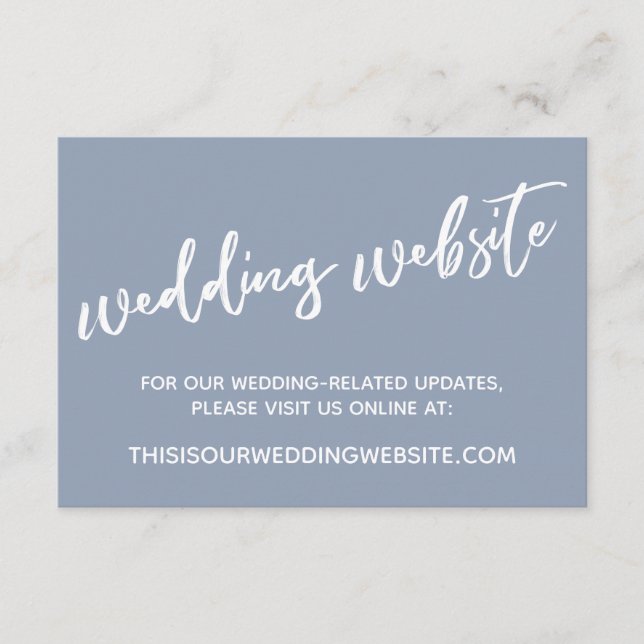Carte D'accompagnement Site Web de Mariage Casual Handwriting Dusty Blue (Devant)