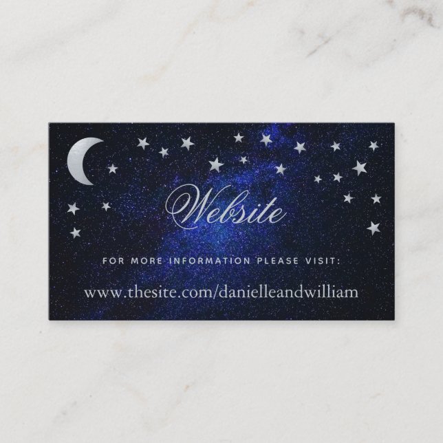 Carte D'accompagnement Site Web de Mariage Céleste Lune & Étoiles Nuit Bl (Devant)