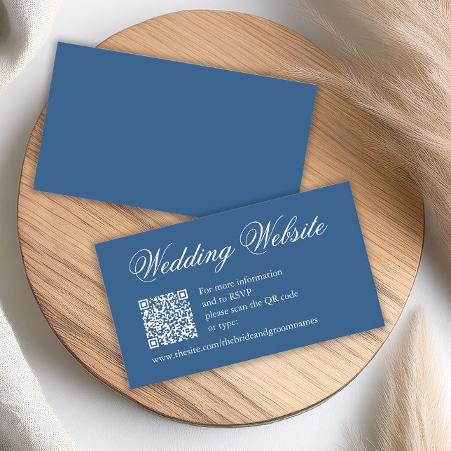 Carte D'accompagnement Site Web de Mariage Code QR Bleu Classique Écritur (Créateur téléchargé)