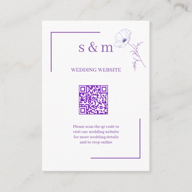 Carte D'accompagnement Site Web de Mariage Code QR Ligne Violette Moderne (Devant)