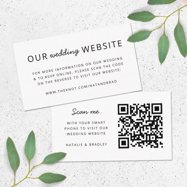 Carte D'accompagnement Site Web de Mariage | Code QR Propre Simple Minima (Direct guests seamlessly to your wedding website using this QR code simple white enclosure card)