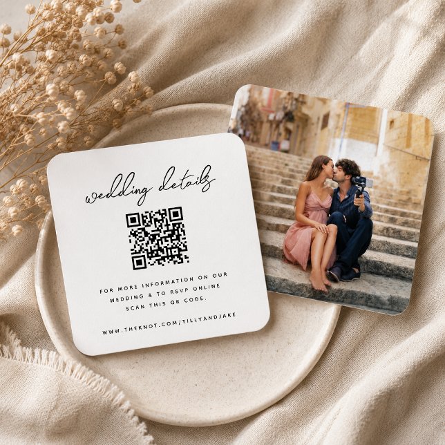 Carte D'accompagnement Site Web de Mariage | Code QR Réponse RSVP Photo M (Direct guests seamlessly to your wedding website using this elegant QR code photo enclosure card)