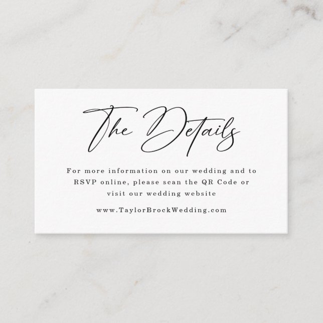 Carte D'accompagnement Site Web de Mariage | Code QR RSVP de Mariage  (Devant)