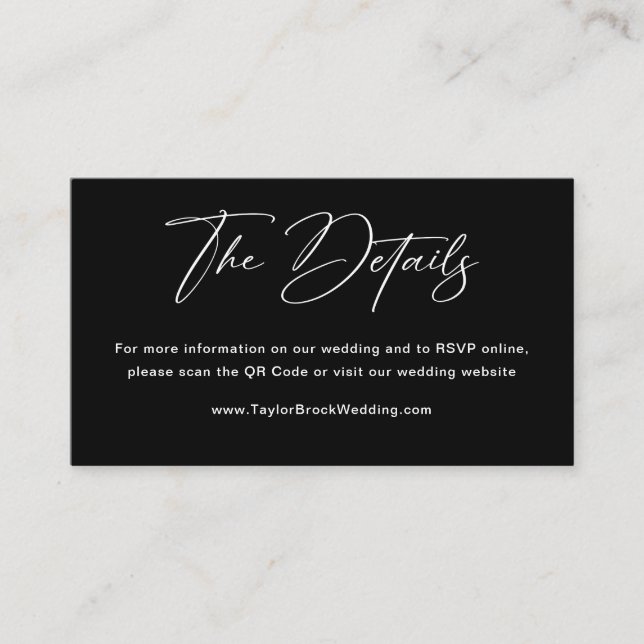 Carte D'accompagnement Site Web de Mariage Détails Noir et Blanc  (Devant)