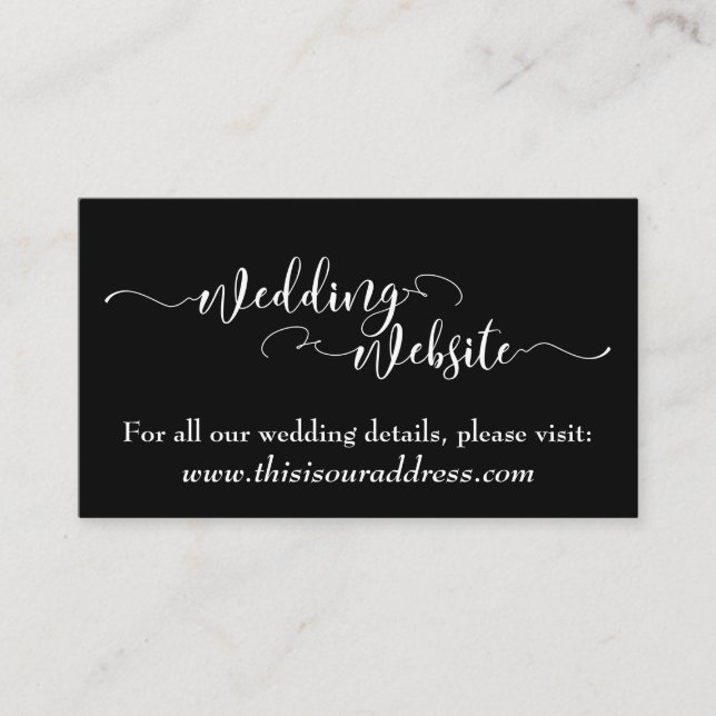 Carte D'accompagnement Site Web de Mariage | Écriture Blanche sur Fond No (Devant)