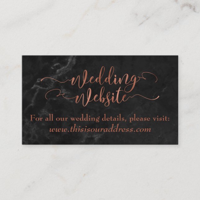 Carte D'accompagnement Site Web de Mariage | Écriture Cuivrée avec Marbre (Devant)