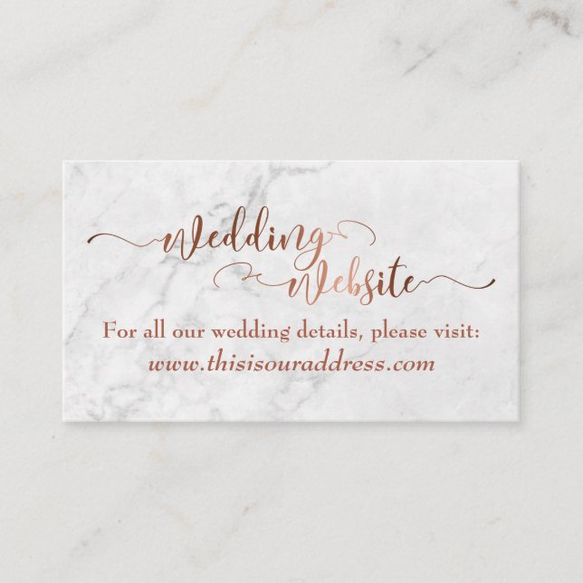 Carte D'accompagnement Site Web de Mariage | Écriture Cuivrée & Marbre Bl (Devant)