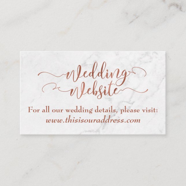 Carte D'accompagnement Site Web de Mariage | Écriture Cuivrée sur Marbre  (Devant)