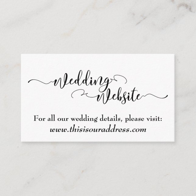 Carte D'accompagnement Site Web de Mariage | Écriture Noire sur Fond Blan (Devant)