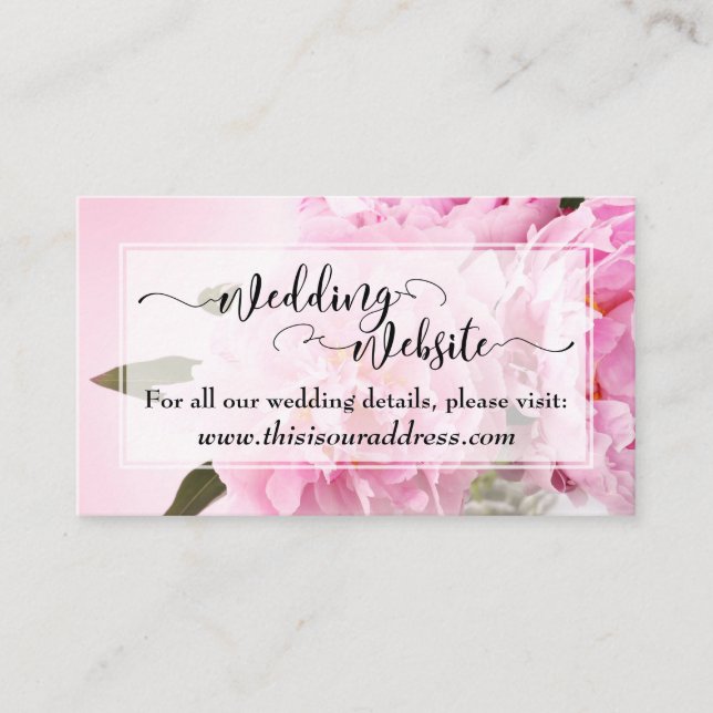 Carte D'accompagnement Site Web de Mariage | Écriture sur Pivoines Roses (Devant)