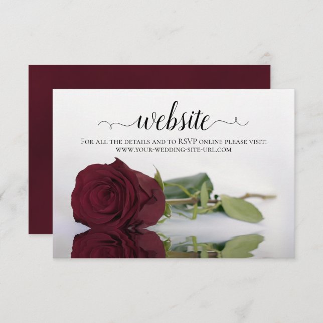 Carte D'accompagnement Site Web de mariage élégant pour Rose de Bourgogne (Devant / Derrière)