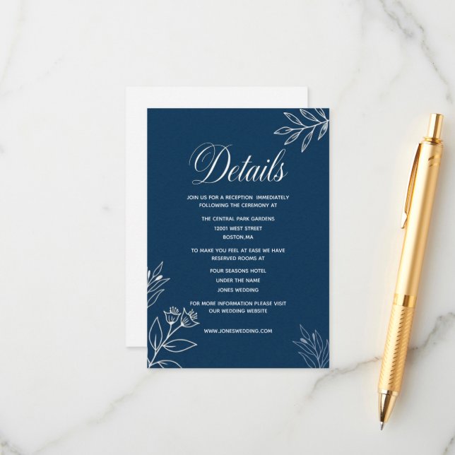 Carte D'accompagnement site web de mariage élégant simple minimal marine  (Devant/Arrière en situation)