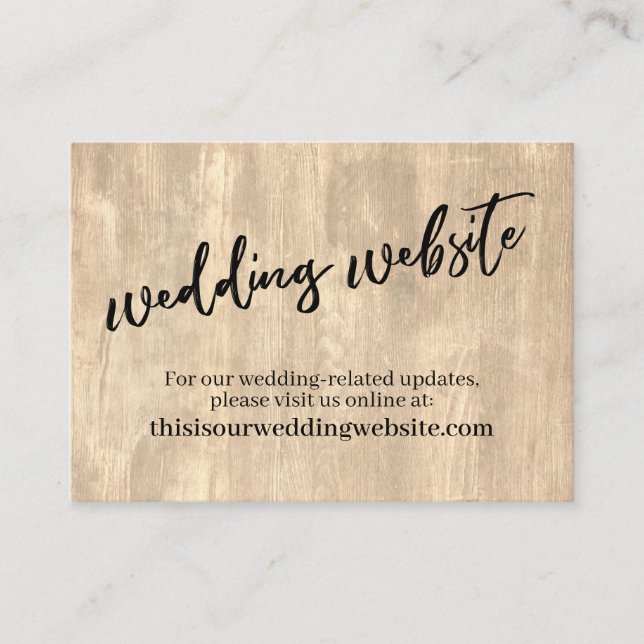 Carte D'accompagnement Site Web de Mariage en Bois Rustique et Écriture M (Devant)