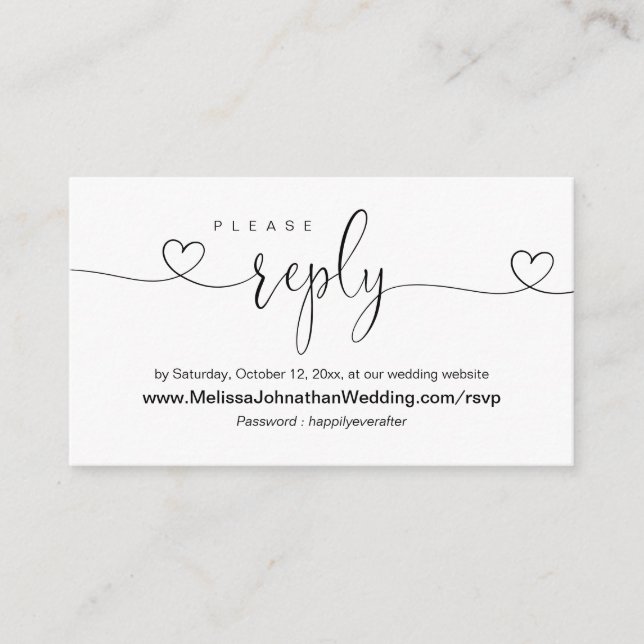 Carte D'accompagnement Site Web de Mariage en Ligne RSVP, calligraphie mo (Devant)