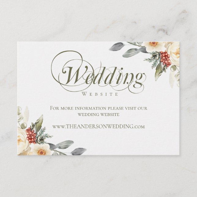 Carte D'accompagnement Site Web de Mariage Floral Élégant d'Hiver (Devant)