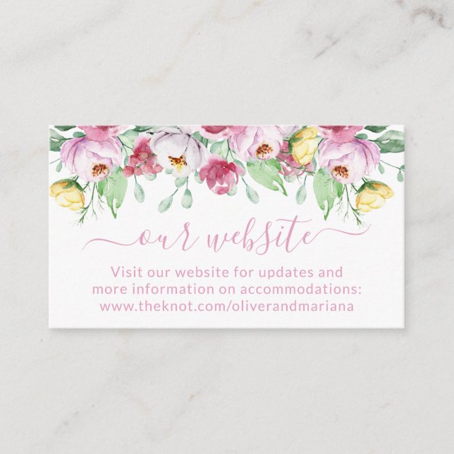 Carte D'accompagnement Site Web de Mariage Floral Rose (Devant)