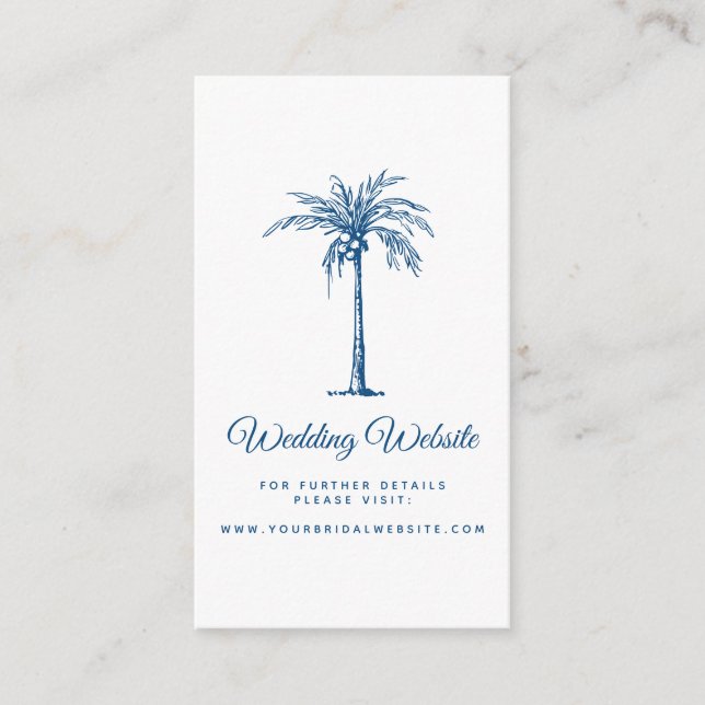 Carte D'accompagnement Site Web de Mariage Moderne Classique Bleu Palm Be (Devant)