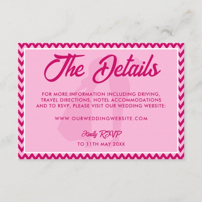 Carte D'accompagnement Site Web de Mariage Moderne Rayure Chevron Rose Pâ (Devant)