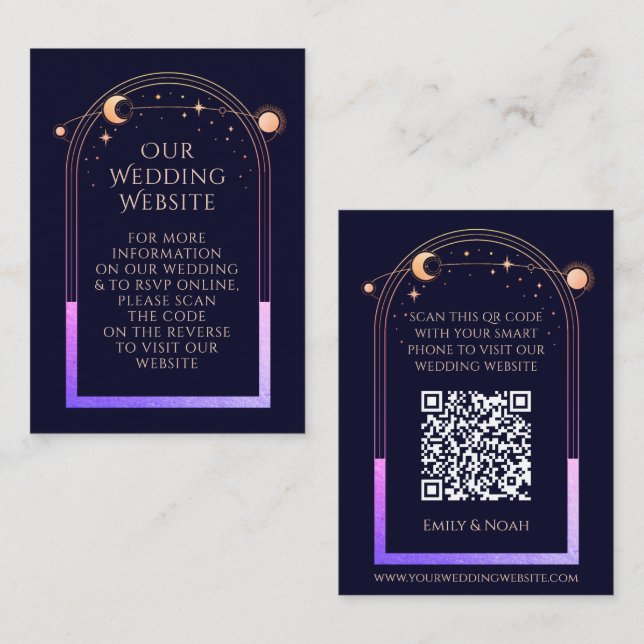Carte D'accompagnement Site Web de Mariage mystique Rainbow Blue RSVP QR  (Devant / Derrière)