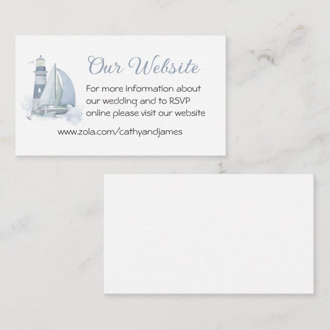 Carte D'accompagnement Site Web de Mariage Nautique Bateau Phare Bleu (Devant / Derrière)