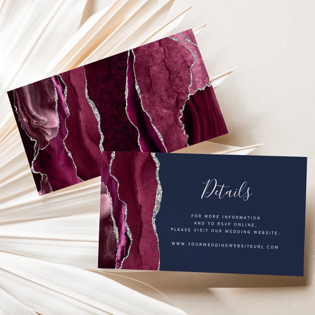 Carte D'accompagnement Site Web de Mariage Navy Agate Argent Bourgogne su (Créateur téléchargé)