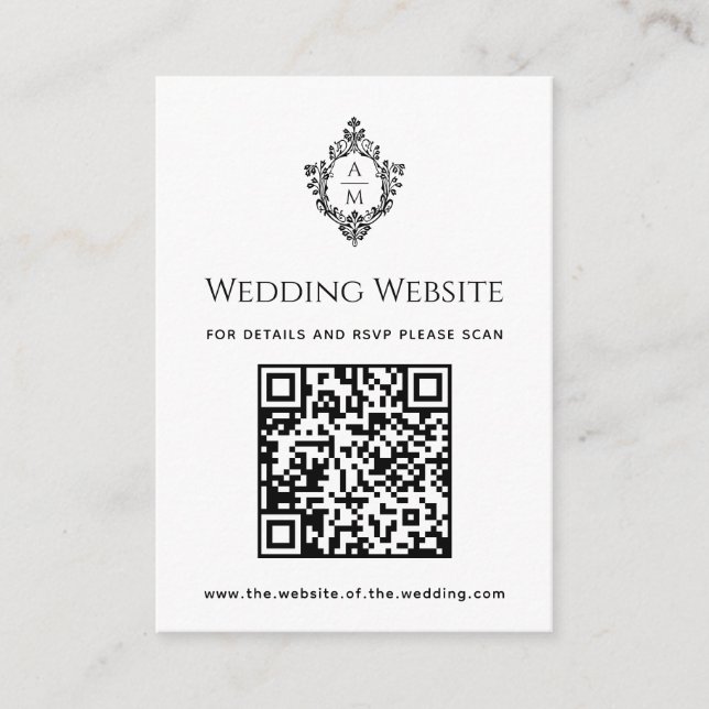 Carte D'accompagnement Site Web de Mariage Noir Blanc Cachet QR Code Vint (Devant)