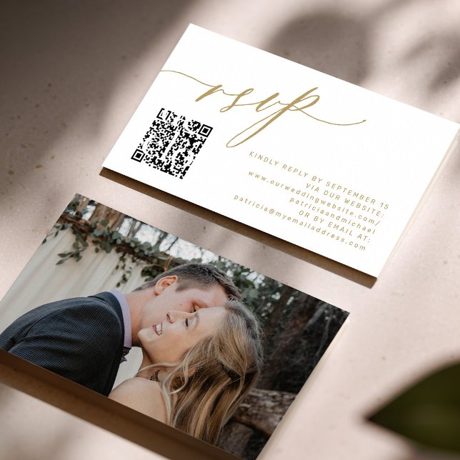 Carte D'accompagnement Site web de mariage photo or moderne code QR RSVP (Mini enclosure card - available in bigger sizes)