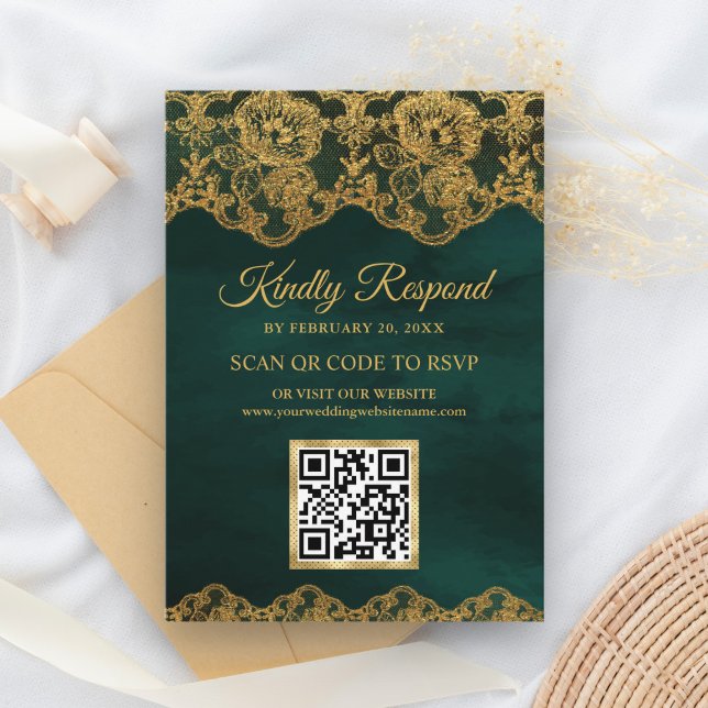 Carte D'accompagnement Site Web de Mariage QR Code Ruban de Feuille de Me (Créateur téléchargé)