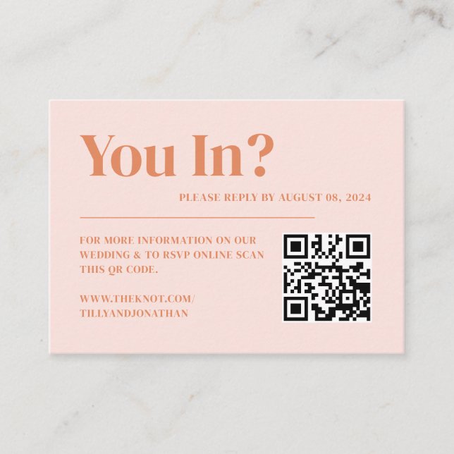 Carte D'accompagnement Site Web de Mariage Rétro Rose et Orange des Année (Devant)