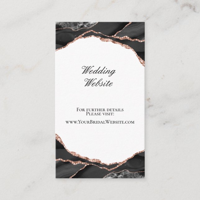 Carte D'accompagnement Site Web de Mariage Rose Gold Noir Agate Élégant (Devant)