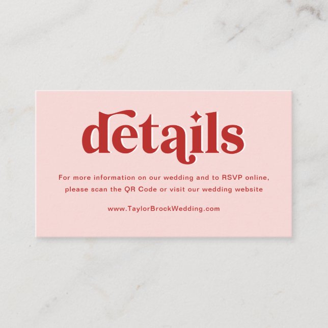 Carte D'accompagnement Site Web de Mariage Rouge et Rose (Devant)
