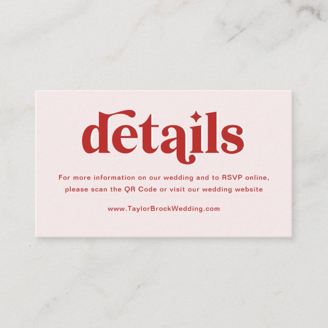 Carte D'accompagnement Site Web de Mariage Rouge et Rose Clair (Devant)